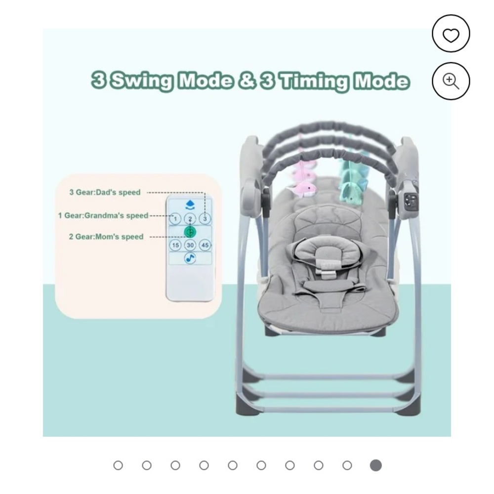 Gray Baby Swing with Remote Control - Picture 5 of 7